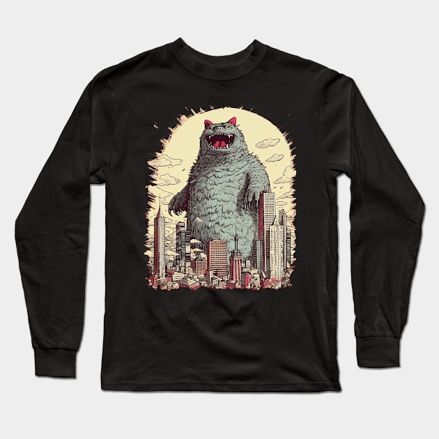 Catzilla Cat Kitty Japan Long Sleeve T-Shirt by PlayfulPrints